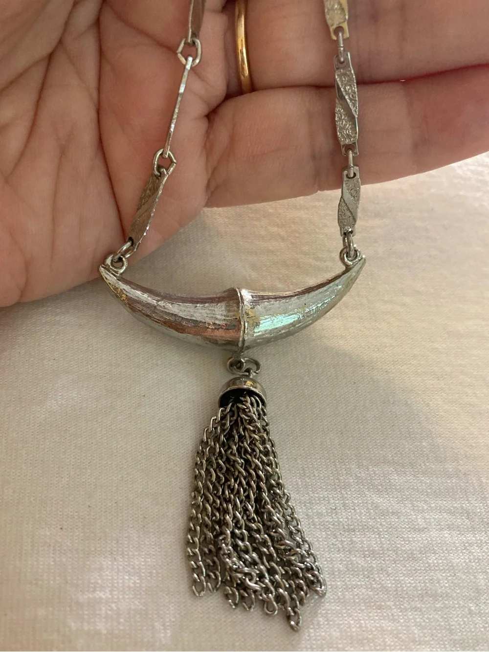 Vintage Silver Tone Fancy Chain Necklace